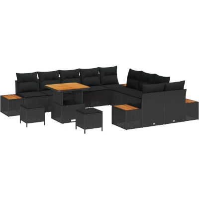 Afbeelding van vidaXL 13 delige tuinset met kussens zwart poly rattan &amp; acacia