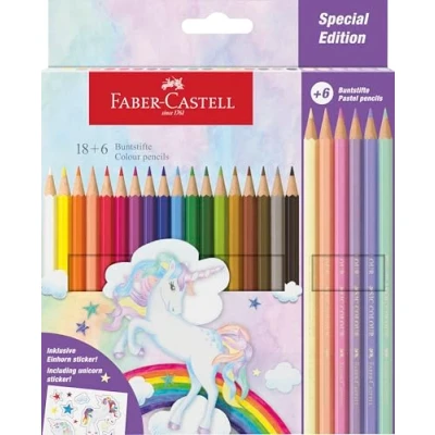 Afbeelding van 6x Kleurpotlood Faber Castell Unicorn zeskantig 18 stuks Kleuren 6 pas