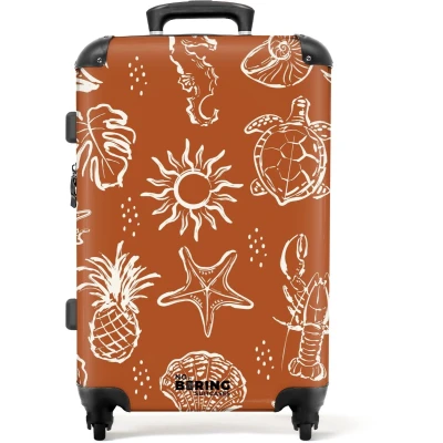 Afbeelding van NoBoringSuitcases.com Grote koffer Zeedieren en zomer illustraties Kinderkoffer geschikt voor jongen meisjes Reiskoffer met 4 wielen Trolley op wieltjes Rolkoffer groot kinderen 72 liter Ruimbagage valies 20kg