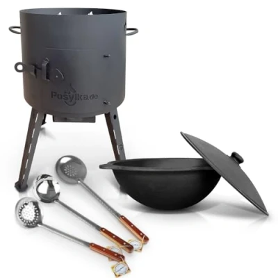 Afbeelding van Utschak KazanoFF vuuroven met gietijzeren pan, ronde bodem deksel (12 l), Ø 40 cm, outdoor, vuurschaal, camping, kazan, goulashkanon, Dutch Oven (set 4 12)