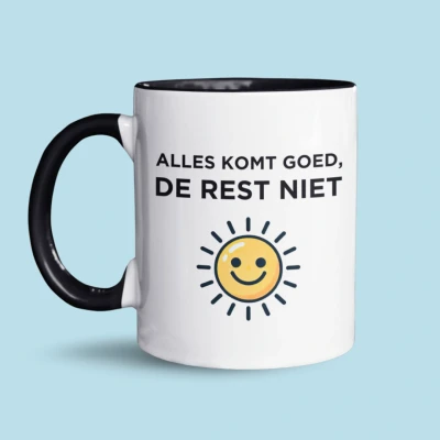 Afbeelding van NietMokken.nl Grappige mok Alles komt goed, de rest niet Beker aan beide zijden bedrukt Vaatwasser en magnetronbestendig Leuk als cadeau Keramische tas 325ml
