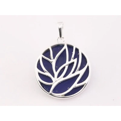 Afbeelding van Ronde zilveren lotus hanger op lapis lazuli