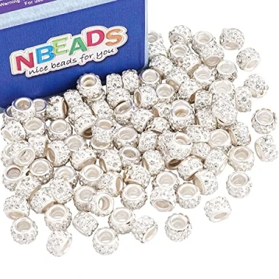 Afbeelding van NBEADS 100 stuks heldere kristallen strass groot gat Europese kralen effenen klei rondelle spacer voor slang ketting bedelarmband