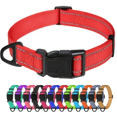 Afbeelding van TagMe Reflecterende nylon hondenhalsbanden, verstelbare klassieke halsband met snelsluiting gesp voor middelgrote honden, rood, 2,5 cm breedte