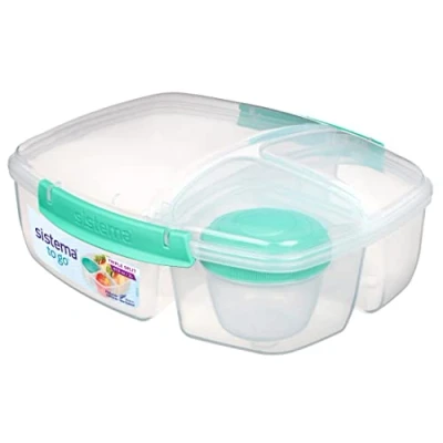 Afbeelding van Sistema Lunch Triple Split Lunchbox met Yoghurtpot 2 Liter, Gemengde Kleuren