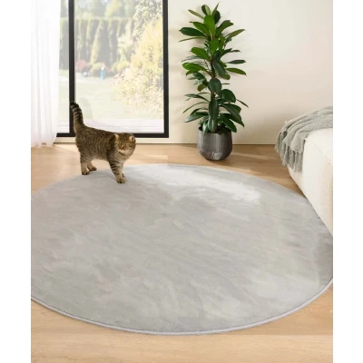 Afbeelding van Rond Zacht Vloerkleed Plush Zilver 200 Cm