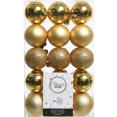 Afbeelding van Decoris Kerstballen 30 stuks goudkleurig 6 cm mix