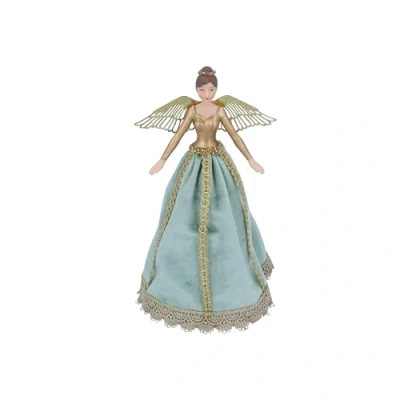 Afbeelding van Gisela Graham Groene en Gouden Stof &amp; Hars Rococo Tree Top Fairy (18cm)