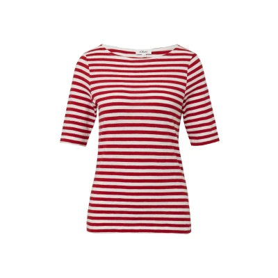 Afbeelding van s.Oliver Gestreiftes IM SLIM FIT MIT Flammgarnstruktur Tshirt print, Dames, Maat: 40, Mohnrot