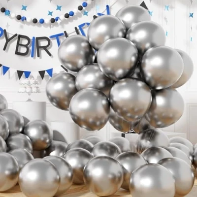 Afbeelding van AULE ballonnen zilver metallic: 50 stuks 30 cm luchtballon chroom helium latex verjaardagsdecoratie voor bruiloft afstuderen vrijgezellenfeest