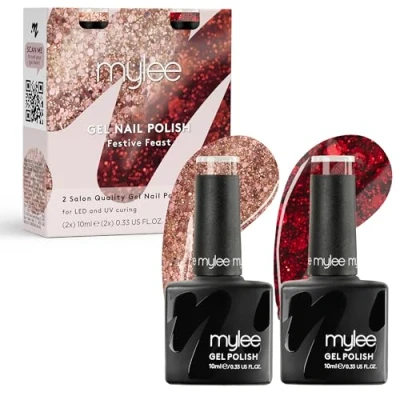 Afbeelding van Mylee Gel Nagellak Set 2x10ml [Festive Feast] UV/LED Soak Off Nail Art, Langdurig en gemakkelijk aan te brengen, Manicure Pedicure, Professioneel, Salon &amp; Thuisgebruik [Kerstmis 2024]