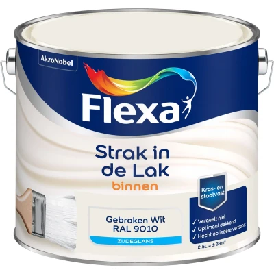 Afbeelding van flexa strak in de lak binnenlak zijdeglans ral 9010 2.5 ltr