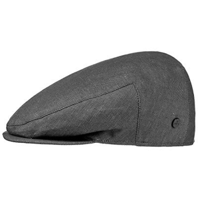 Afbeelding van Lierys Inglese linnen Flatcap heren Flat cap made in Italy van en katoen Zomercap denim look Modellen voorjaar/zomer 57 cm zwart