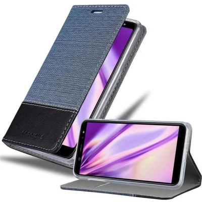 Afbeelding van Cadorabo Hoesje geschikt voor Samsung Galaxy A6 PLUS 2018 in DONKERBLAUW ZWART Beschermhoes met magnetische sluiting, standfunctie en kaartvakje Book Case Cover Etui