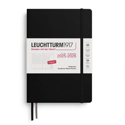 Afbeelding van Leuchtturm1917 A5 Medium Academic Week Planner 2025/2026 (18 mnds) hardcover Black