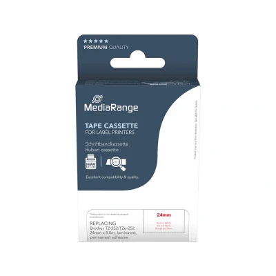 Afbeelding van MediaRange Plastic tape cassette, voor/vervangt Brother TZ 252/TZe 252, permanent hechtend, 24mm, 8m, gelamineerd, rood op wit