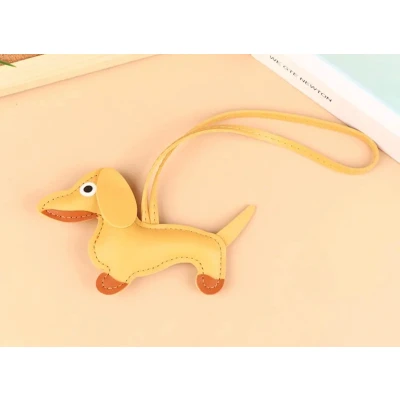 Afbeelding van Teckel Sleutelhanger Leder Geel Oker Teckelsleutelhanger Tashanger Leer Hond