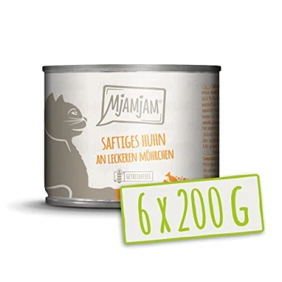 Afbeelding van MjAMjAM premium natvoer voor katten sappige kip met heerlijke wortelen, pak van 6 (6 x 200 g), graanvrij extra vlees