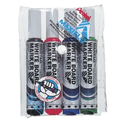 Afbeelding van Viltstift Pentel MWL5M Maxiflo whiteboard assorti 3mm 4stuks