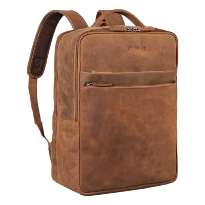 Afbeelding van STILORD &#039;Brooklyn&#039; Grote Leren Laptop Rugzak Vintage Business Baackpack voor 15,6 inch Notebooks Werktas Leer Reistas Universiteitstas XL in Echt Leder, Kleur:tan donker bruin
