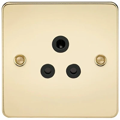 Afbeelding van Knightsbridge FP5APB FPAV5APB platte plaat 5A ongeschakeld socket gepolijst messing met zwarte invoegen