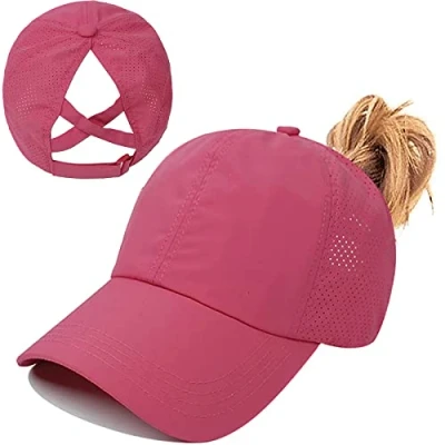 Afbeelding van Honkbalpet voor dames, met paardenstaart, verstelbaar, ademend, sneldrogend, ponypet, mesh, Rood, Eén maat