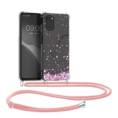 Afbeelding van kwmobile telefoonhoesje geschikt voor Motorola Moto E32 / E32s Hoesje met telefoonkoord Back cover smartphone Case in poederroze donkerbruin transparant