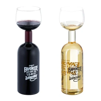 Afbeelding van Relaxdays wijnfles glas 750 ml grappige tekst wijnglas met fles groot cadeau
