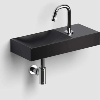 Afbeelding van Clou Vale Fontein Zonder Kraangat Rechts Met Geïntegreerde Afvoer Zwart Mat Keramiek 45 cm
