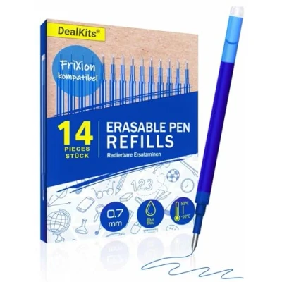 Afbeelding van DealKits 14 x uitwisbare reservevullingen, 0,7 mm, blauwe gelpenvulling, compatibel met Pilot FriXion Ball &amp; Clicker Eberhard Faber, navulling voor gelpen, uitwisbaar, praktisch school en