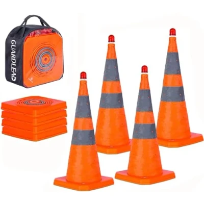 Afbeelding van Opvouwbare verkeersveiligheidskegels, 4 veelzijdige pop up kegels met ledlampen en reflecterende cirkels voor parkeren op de weg, rijpraktijk (4, 70 cm)