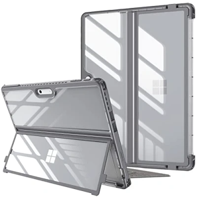 Afbeelding van FINTIE Hybride hoes, compatibel met Microsoft Surface Pro 9 (2022) 13 inch, schokbestendige foliohoes TPU robuust frame fit type cover toetsenbord + originele kickstand, grijs