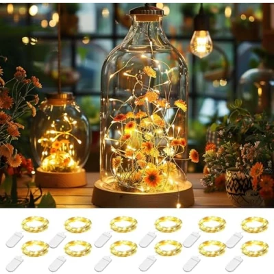 Afbeelding van Led lichtsnoer op batterijen, 12 x 20 micro leds, mini lichtketting, koperdraad, werkt 2 m, doe het zelf kleine waterdicht, voor feest, bruiloft, Kerstmis, verlichting,