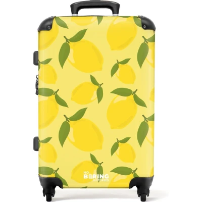 Afbeelding van NoBoringSuitcases.com® Koffer groot Rolkoffer lichtgewicht Pastel geel met citroenen Reiskoffer 4 wielen Grote trolley XL 20 kg bagage