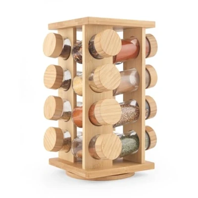 Afbeelding van Salter Spice Rack Bamboo Rotating 16 jars Inclusief Seasoning Storage met schroefdak
