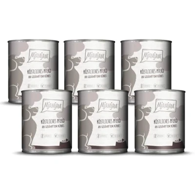 Afbeelding van MjAMjAM Premium natvoer voor honden heerlijk paard met gestoomde pompoen, pak van 6 (6 x 800g), graanvrij extra vlees