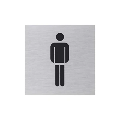 Afbeelding van Metafranc Kleefbord symbool: Mannen 80 x mm van aluminium in moderne roestvrij stalen look zelfklevende achterkant/signaal/informatiebord/commerciële etikettering / 507160