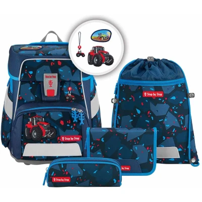 Afbeelding van Step by Schooltas Space Schulranzen Set 5 delig Tractor Freddy Donkerblauw