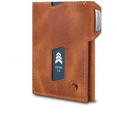 Afbeelding van Wolfstrøm Ludvig Slim Wallet met muntvak, 7 + 1 kaarten, mini portemonnee voor heren, klein, RFID blokkering, kleine dames en credit card houder, (06)