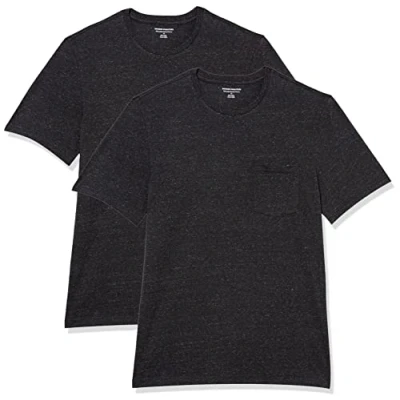 Afbeelding van Amazon Essentials Heren Slim Fit T shirt met korte mouwen en ronde hals, 2 stuks, Charcoal Heather, XS