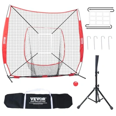 Afbeelding van VEVOR 2,1 x m honkbal softbal oefennet, draagbaar training net voor slaan vangen pitching, backstop honkbaluitrusting met boogframe, draagtas, slagzone, bal, Batting Tee