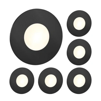 Afbeelding van ledscom.de 6 LED traplamp/inbouw wandlamp FEX voor binnen en buiten, rond, zwart, 85mm Ø, warm wit