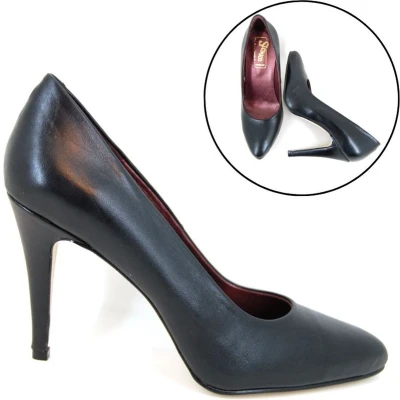 Afbeelding van Stravers Sexy Pumps met Hoge Hakken Maat 43 Zwart Leren Grote Maten Naaldhakken