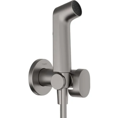 Afbeelding van Hansgrohe bidethanddouche 1jet EcoSmart voor warm water met douchehouder en doucheslang 125 cm, Brushed Black Chrome