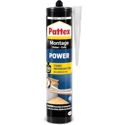 Afbeelding van Pattex Montagelijm Power, constructielijm met sterke aanvangshechting, krachtlijm voor absorberende materialen, lijm binnen &amp; buiten, 1x 370 g patroon