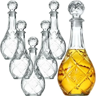 Afbeelding van KADAX Decanter voor dranken, stijlvolle whiskykaraf mannen, klassieke wijnkaraf met uniek design, whiskyfles als cadeau (0,8 l 6 stuks)