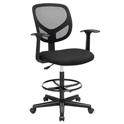 Afbeelding van SONGMICS Bureaustoel, canvas stoel, ergonomische zitting, kruk, met in hoogte verstelbare voetensteun, 360 draaibaar, voor statafel, zwart OBN25BK