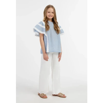 Afbeelding van Dreimaster blouse overhemd SCHMUDDELWEDDA 134 / Lichtblauw Dunne Strepen 57% Polyester 40% Katoen 3% Metaal F