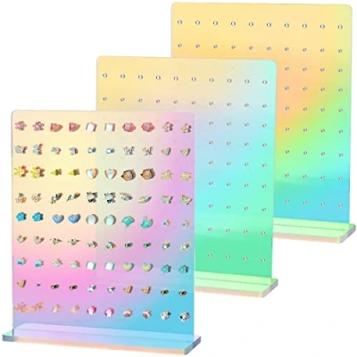 Afbeelding van NiHome Iriserende Oorbellen Houder Display 90 Gaten Regenboog Oorstekers Sieraden Show Rack Set van 3 Stand Organizer Acryl Oorbel voor Meisje Vrouwen