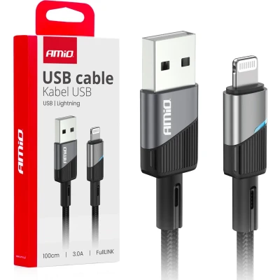 Afbeelding van AMiO USB A naar Lightning Kabel 3A 100cm FullLINK Premium Hoogwaardige Snellader Oplaadkabel Snoer